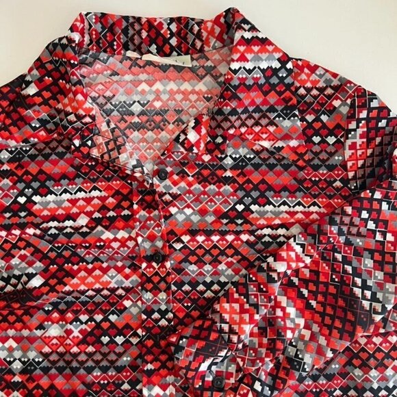 M'lady Vintage 70s Red Southwestern Mountain Abstract Print Long Sleeve Blouse - Picture 8 of 11